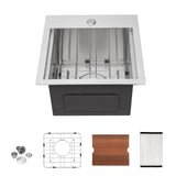 Modern Stainless Steel 15 Inch Drop-in Kitchen Sink Workstation with Accessories