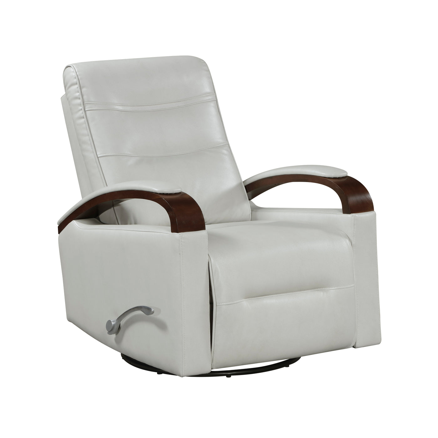 Swivel Gliding Recliner Faux Leather Smoke Color Rubberwood Arms