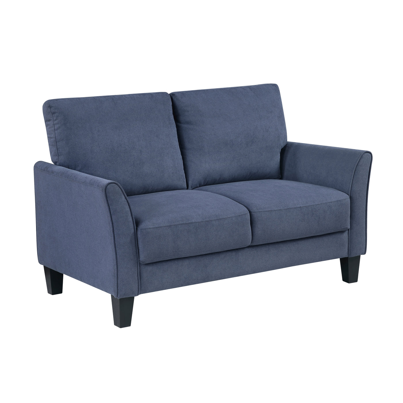 Blue Plush Upholstered Loveseat with Solid Wood Frame