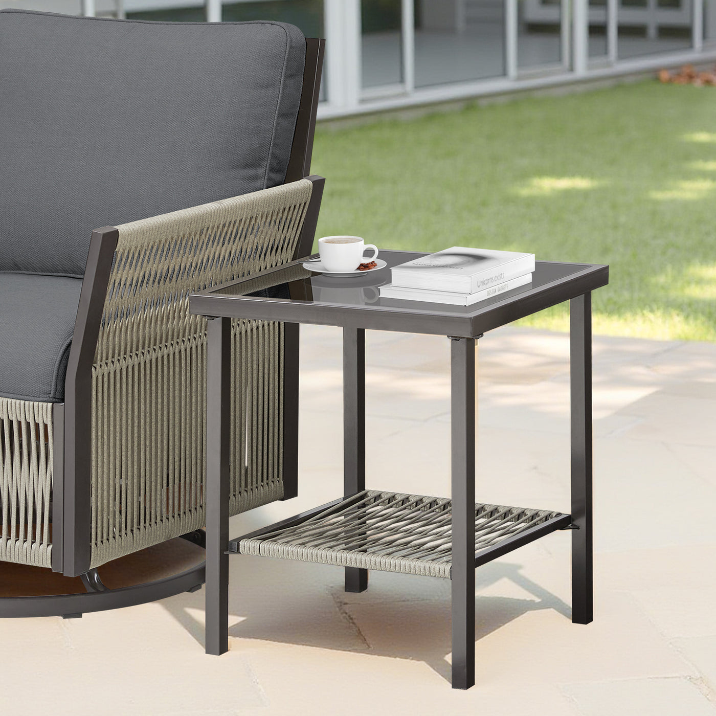 Outdoor Wicker Side Table 22x18x18 All Weather Rattan Square