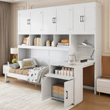 Twin Size Murphy Bed Wall Bed with Closet Drawers Desk White