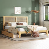 King Size Bed with Rattan Headboard and Storage
