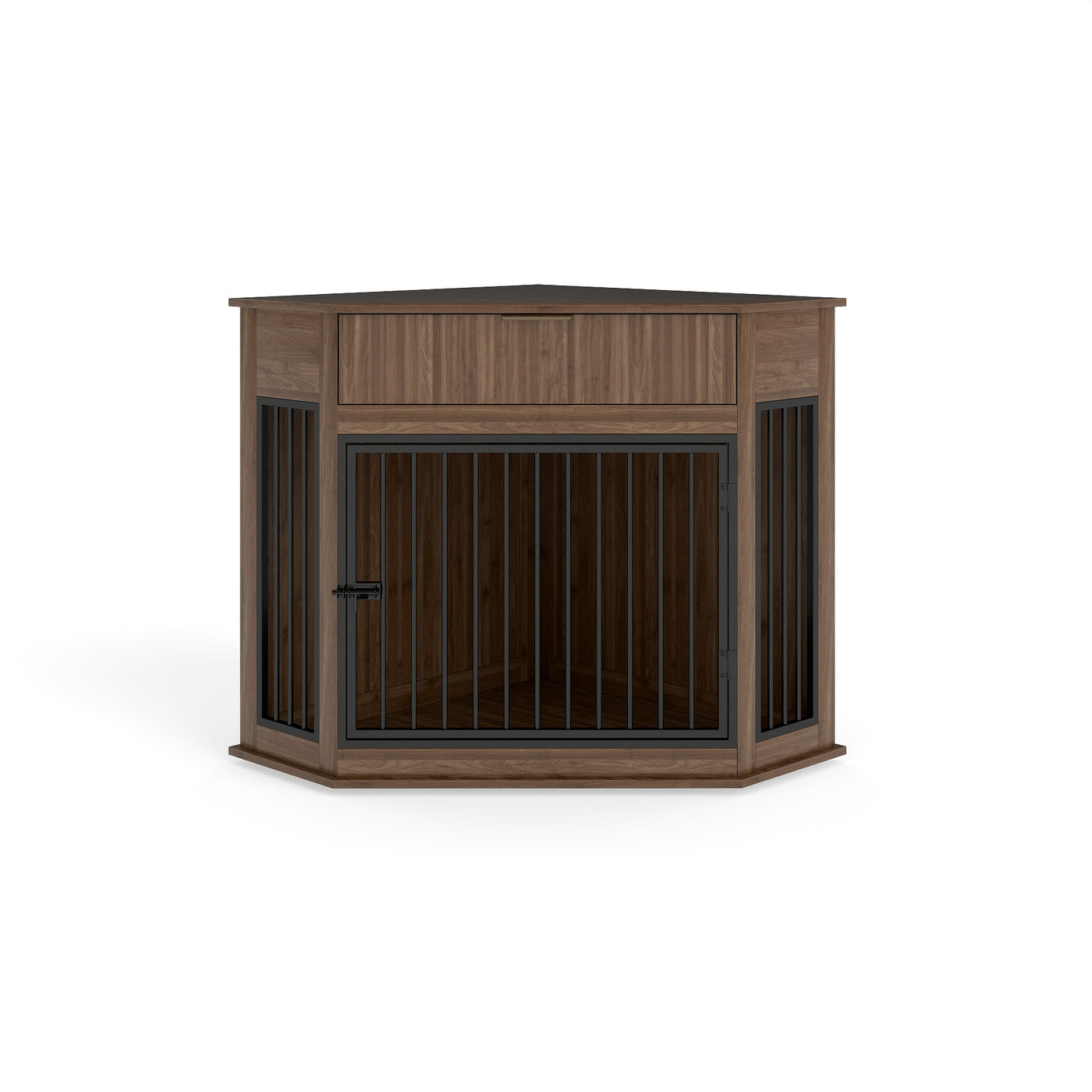 44.6" Corner MDF Dog Crate Furniture Cabinet Walnut