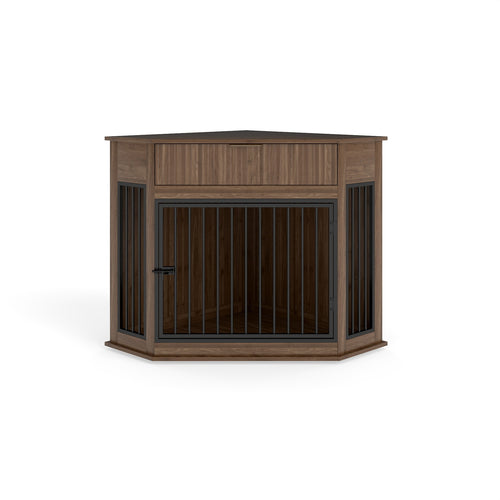 44.6" Corner MDF Dog Crate Furniture Cabinet Walnut
