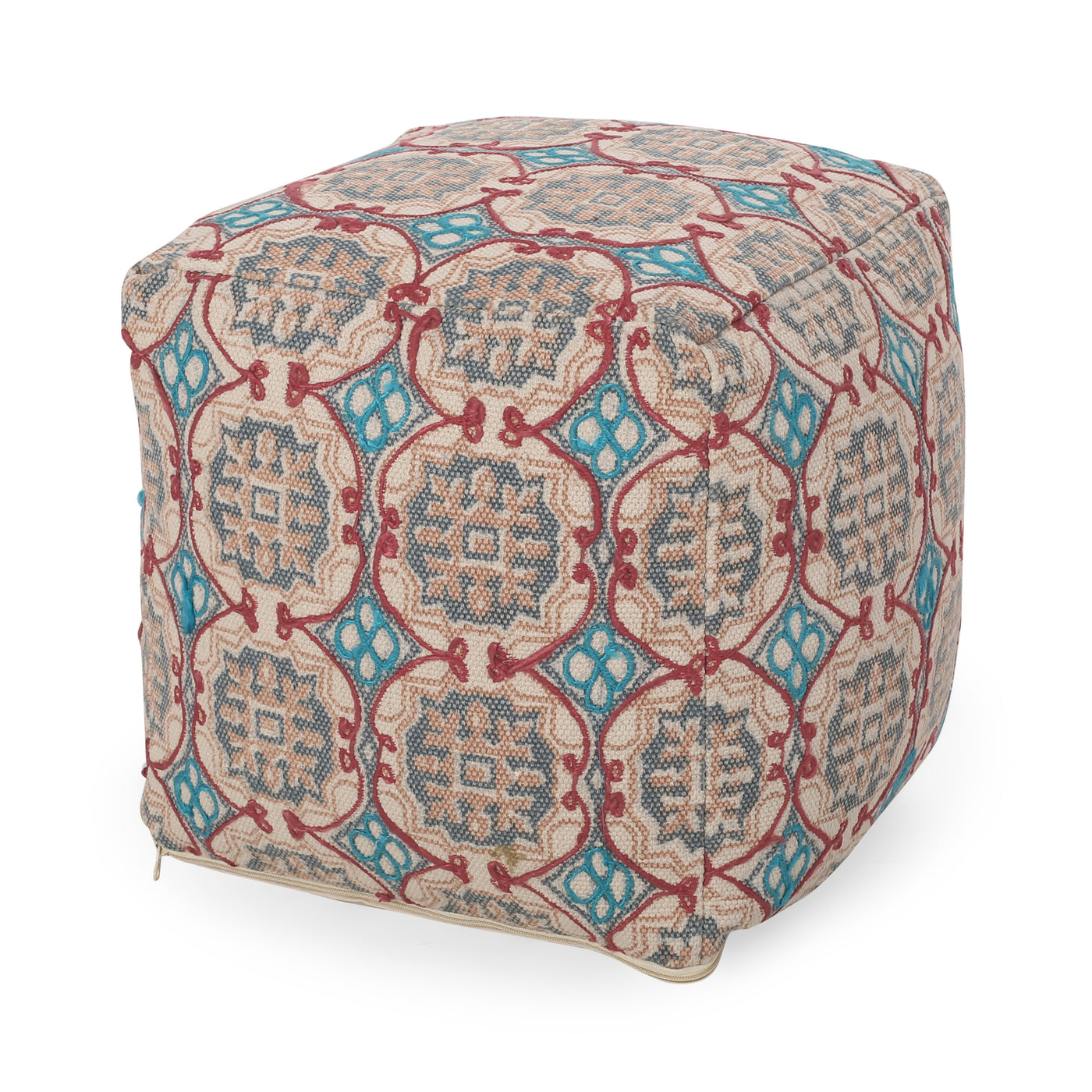 Amelia Handcrafted Multicolored Fabric Pouf, 16 Inch