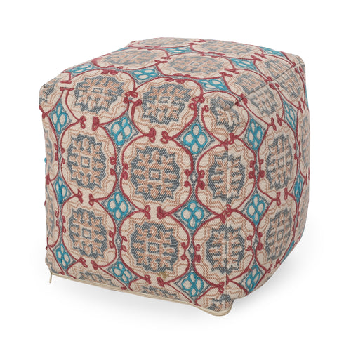 Amelia Handcrafted Multicolored Fabric Pouf, 16 Inch
