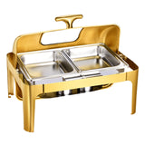 9Qt Rectangle Roll Top Chafing Dish Set with Full-Size Pan Stainless Steel Gold