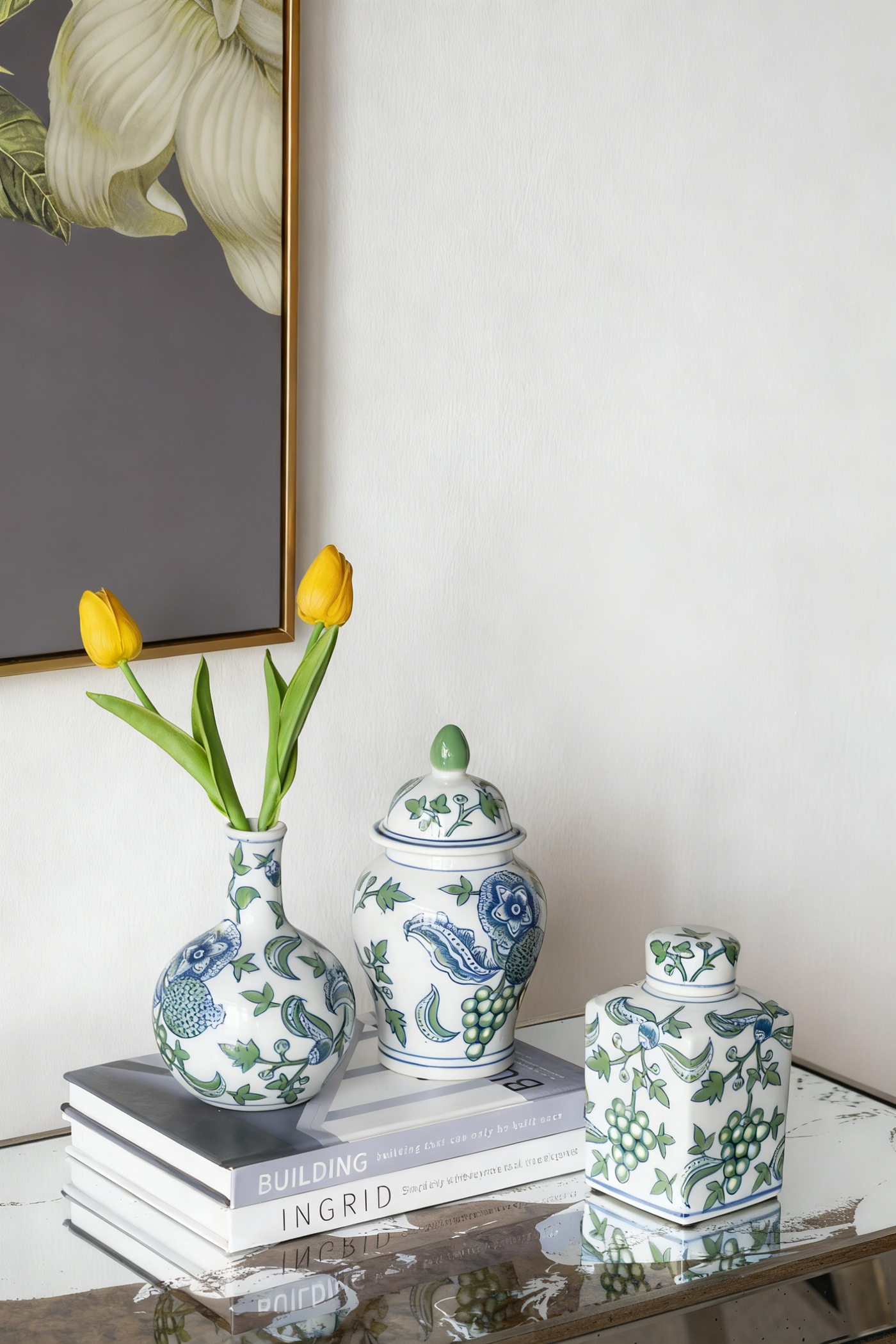 3 Piece Porcelain Ginger Jar Set Home Decor Vases