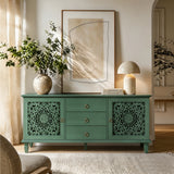 Farmhouse TV Stand with Hollow Carved Doors, Vintage Sideboard Buffet Storage Ca