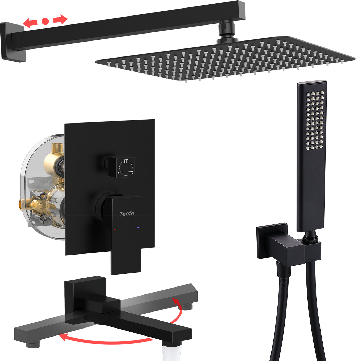 12" Matte Black Wall Mount Shower System w/ Handheld Spray