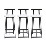 Set of 3 Modern Bar Stools with Backrest, Metal Frame, Black