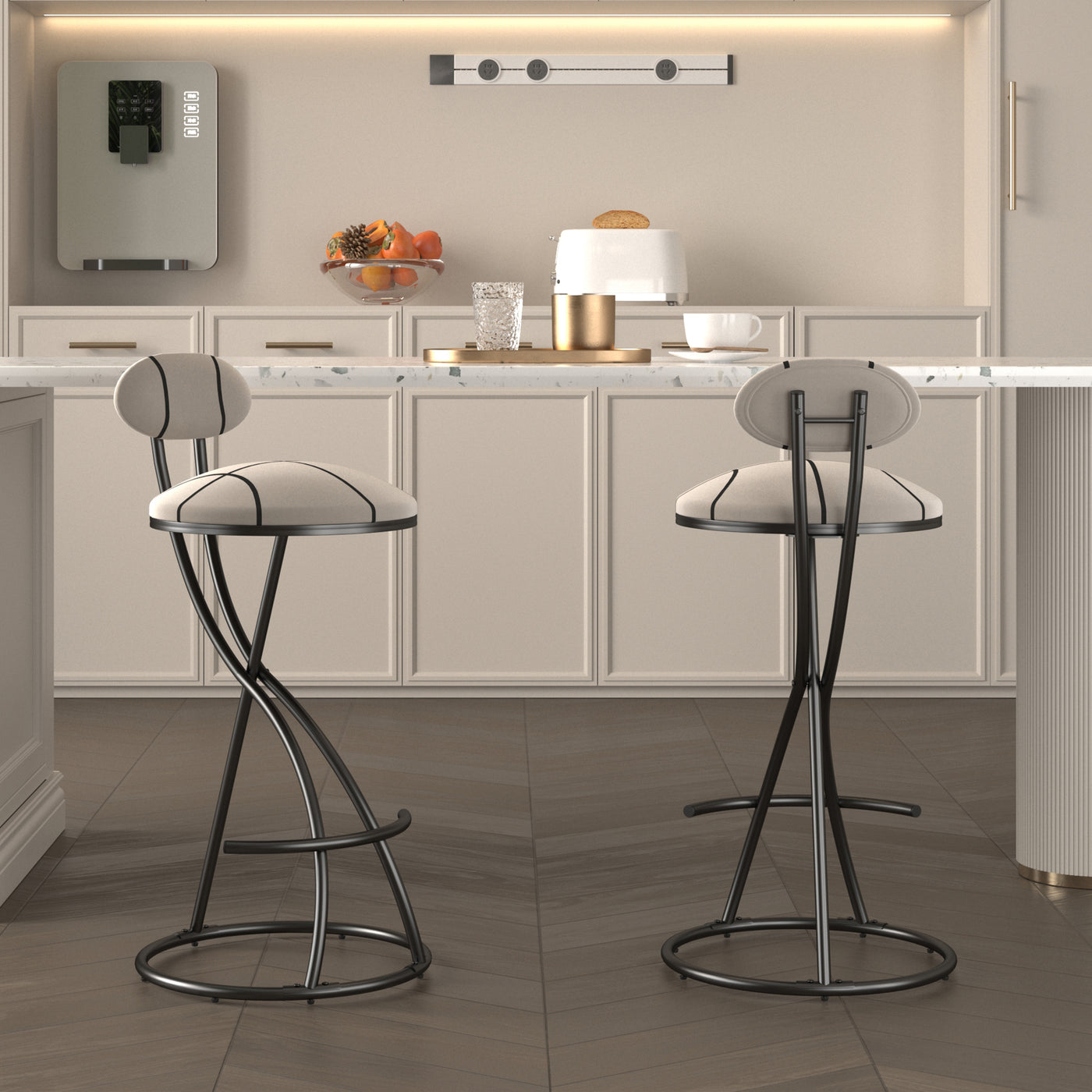 Set of 2 Striped Velvet Counter Height Bar Stools Black