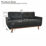 Wood Loveseat Dark Grey 65"