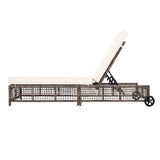 Outdoor Chaise Lounge Chair Wicker Adjustable Recline Beige/Grey Brown