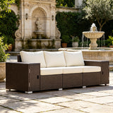Outdoor Sofa Set Wicker Cream Brown 3 Seat Storage Armrests 794 lb Cap