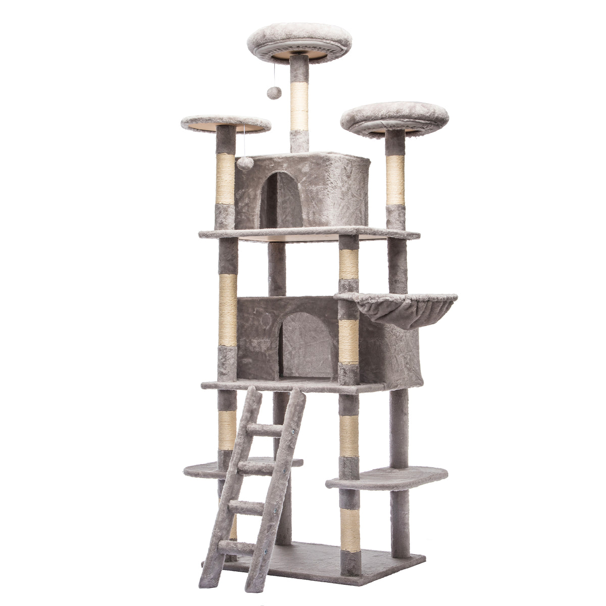 Large 70.87in Cat Tree W/2 Private Condos, 3 Perches&Hanging Hammock