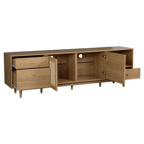 Boho TV Stand with Rattan Doors for 65 75 85 Inch TVs