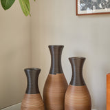 Hand-Woven PVC Rattan Vases Set of 3, GreyBrown