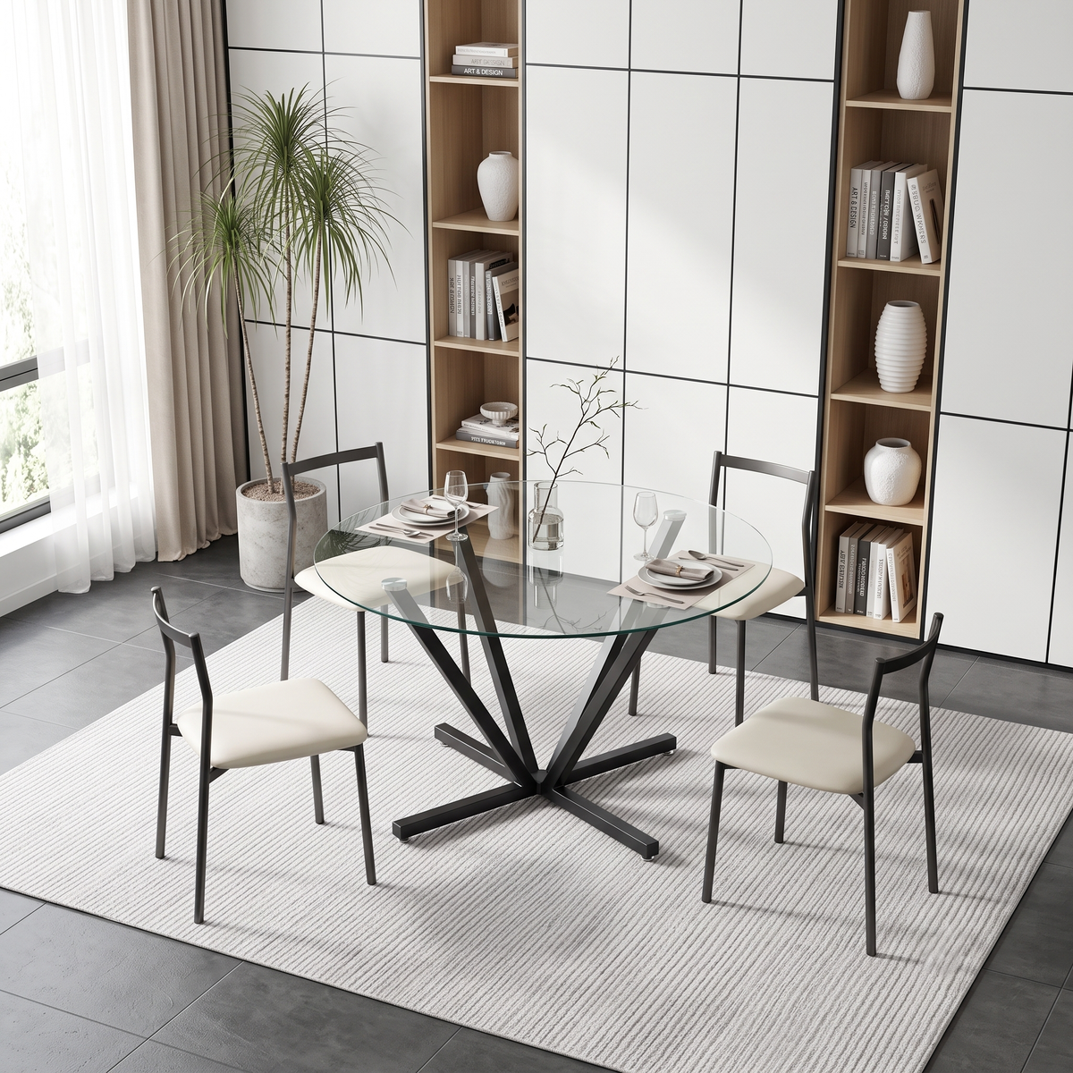 Glass Dining Table Black 48"