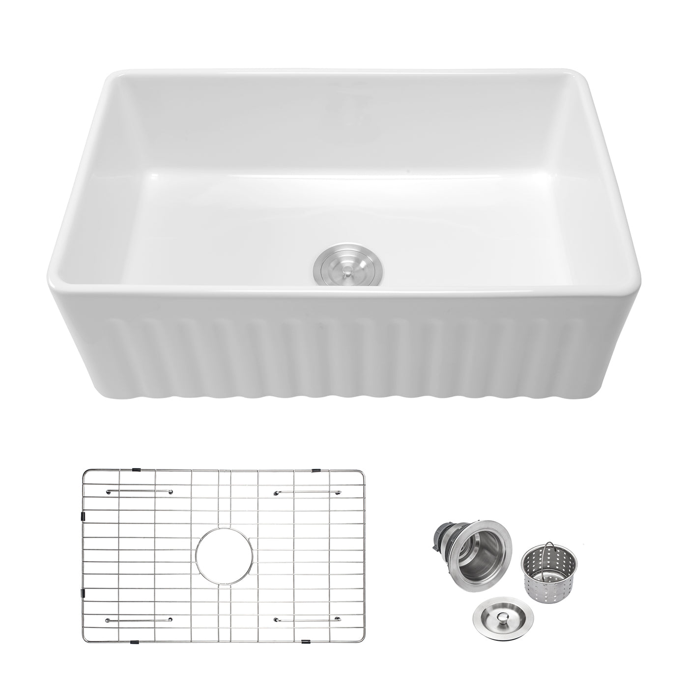 White Ceramic Single Bowl Kitchen Sink 33 inch Reversible