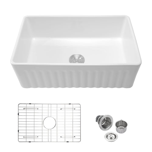 White Ceramic Single Bowl Kitchen Sink 33 inch Reversible