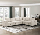 6-Piece Modular Sectional with Storage Seats Beige Corduroy