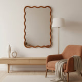 Yellowish Brown 24'x36' Wavy Rectangle Solid Wood Frame Decorative Mirror,For Be