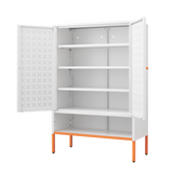 White Metal Double Door Shoe Cabinet Adjustable Compartments