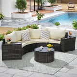 7-Piece Half-Moon Sectional Patio Sofa Set with Round Glass Table