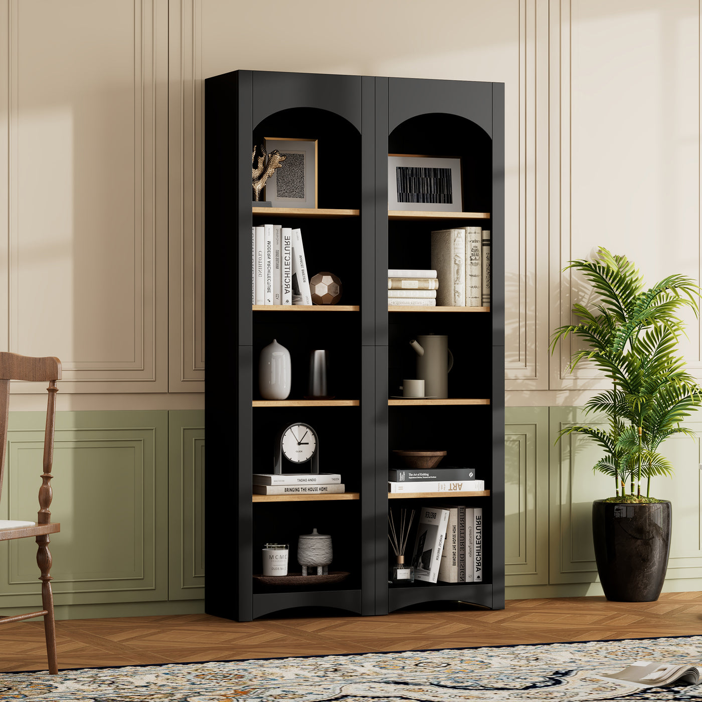 5 Tier Freestanding Bookshelf Set of 2, 72"H Farmhouse Cabinet