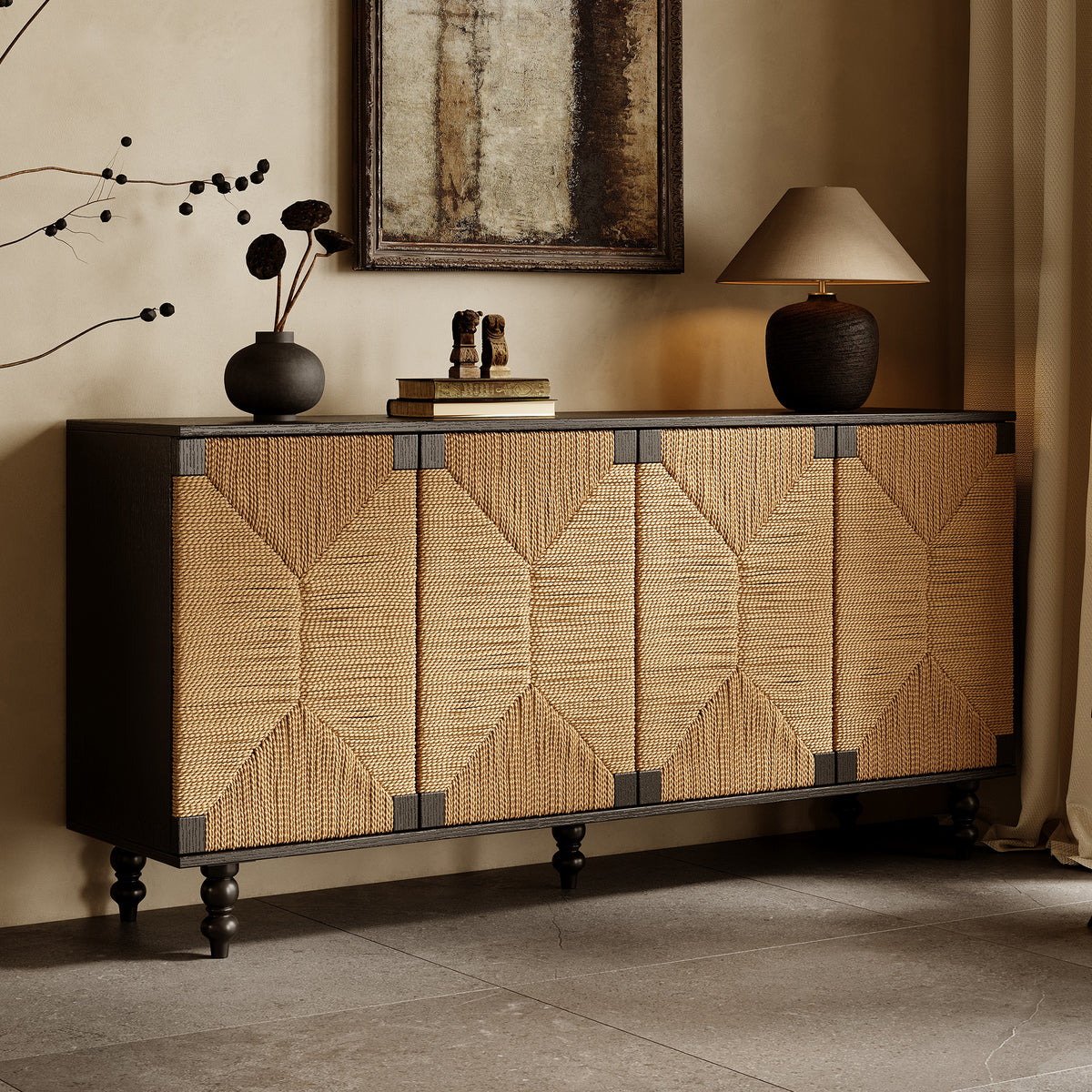 Accent Natural Sideboard Buffet Cabinet Storage Wood TV Stand in Wire-Brushed