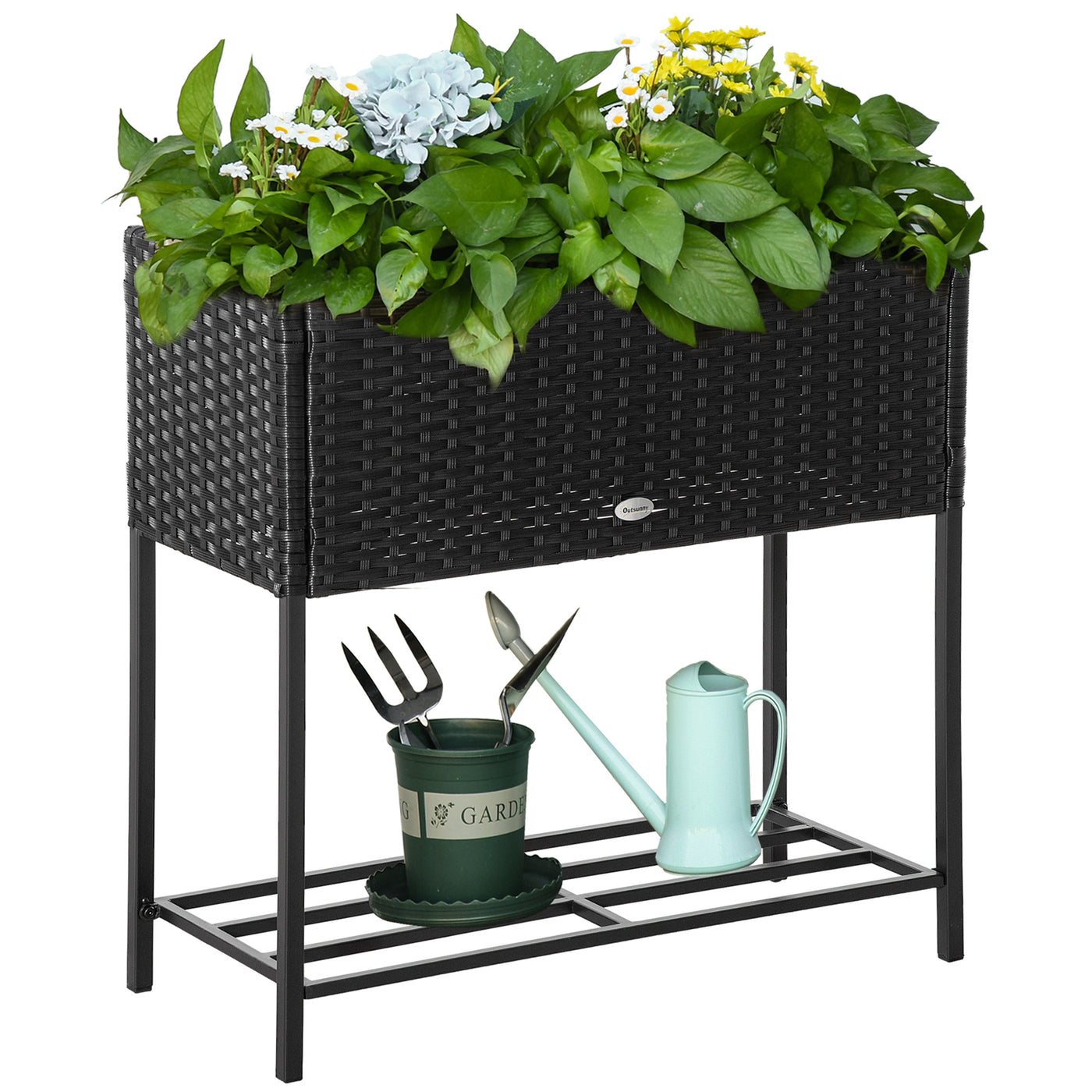 Raised Garden Bed Elevated Planter Box with Storage Shelf Black