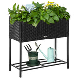 Raised Garden Bed Elevated Planter Box with Storage Shelf Black