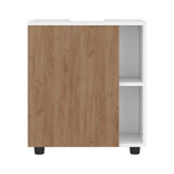 Under Sink Bathroom Cabinet with Side Shelves, White and Oak