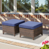 Outdoor PE Wicker Ottomans Set of 2 Gray Rattan Footrests