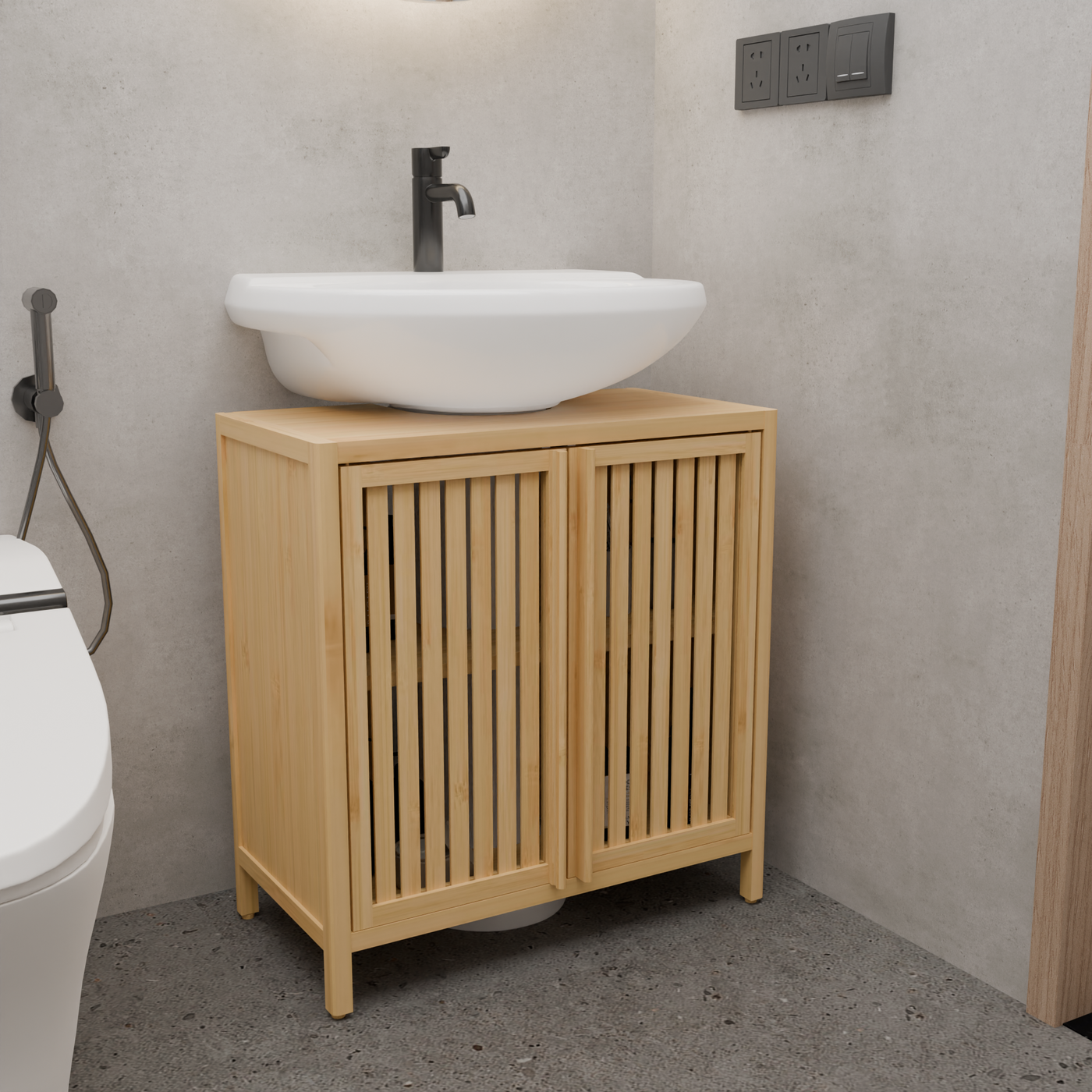 Large Capacity Bamboo Basin Cabinet