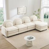 Sectional Sofa Modular Cloud Teddy Beige White 4 Seat Ottoman