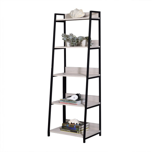 Leaning Ladder Bookshelf - 5 Shelves - Natural and Black - 24"W