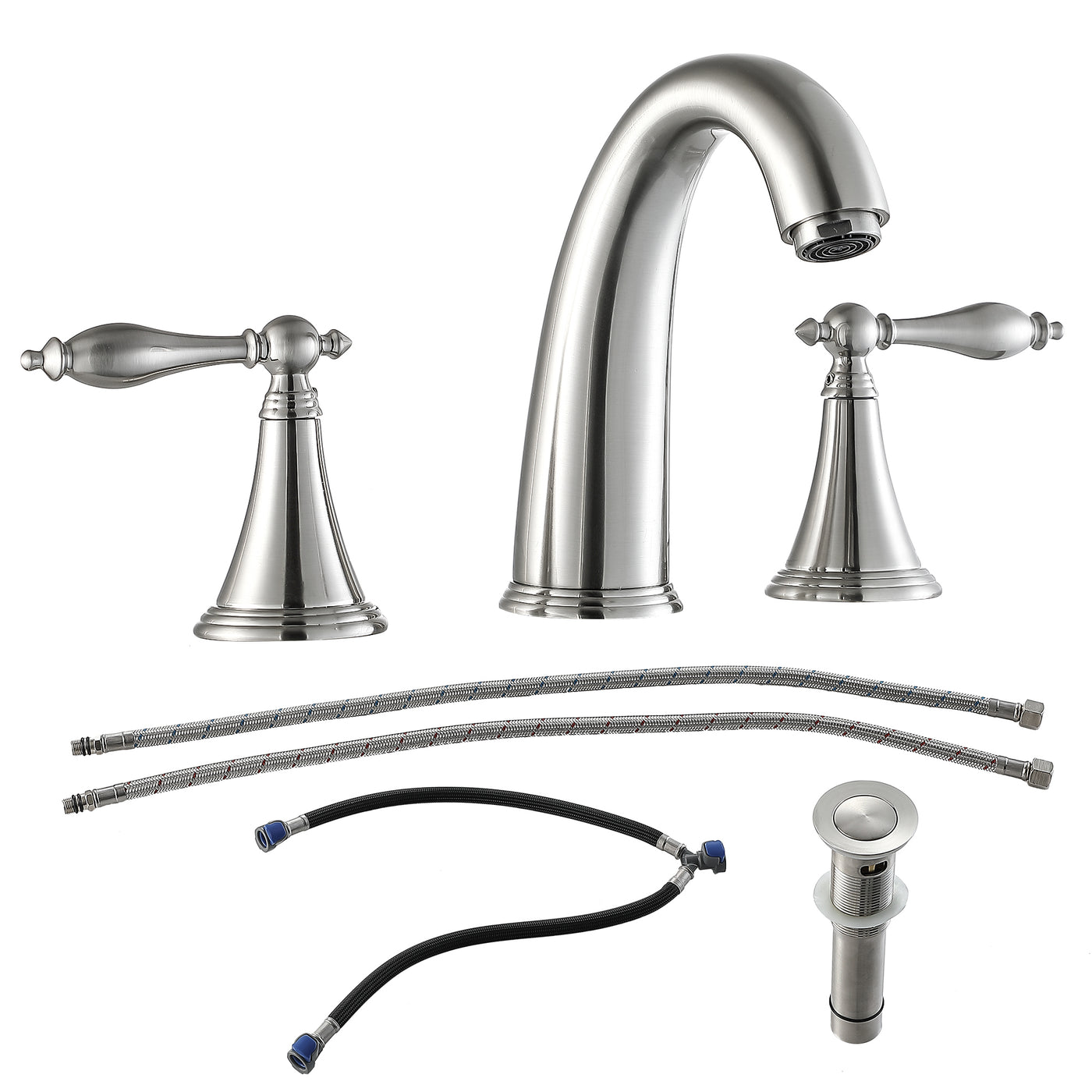 Brushed Nickel Widespread Bathroom Faucet with Pop-Up Drain