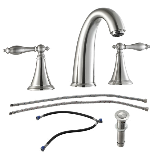 Brushed Nickel Widespread Bathroom Faucet with Pop-Up Drain