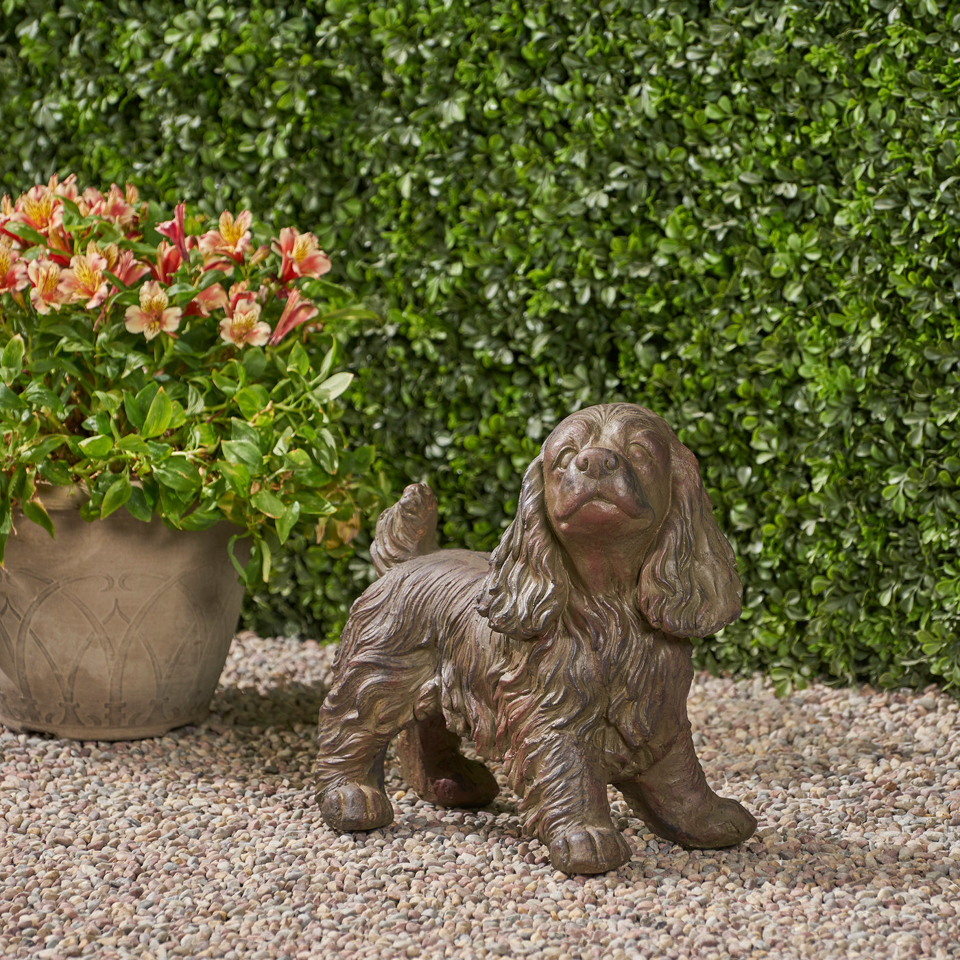 Cocker Spaniel Dog Garden Statue Brown Cast Stone Outdoor