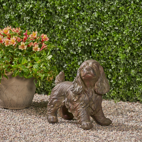 Cocker Spaniel Dog Garden Statue Brown Cast Stone Outdoor