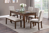 6pc Dark Cherry Dining Set Table Bench 4 Chairs Chenille Upholstery