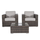 Outdoor Sofa Set Wicker Rattan Aluminum Gray 3 Piece Assembled
