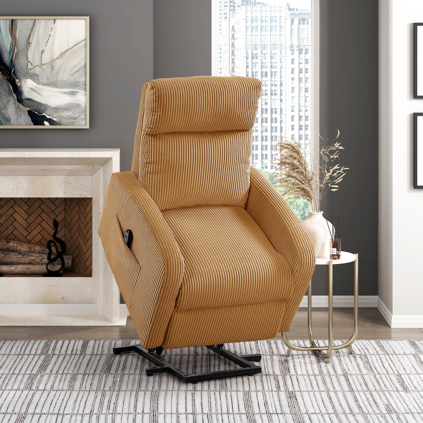 Yellow Plush Corduroy Power Lift Chair Recliner