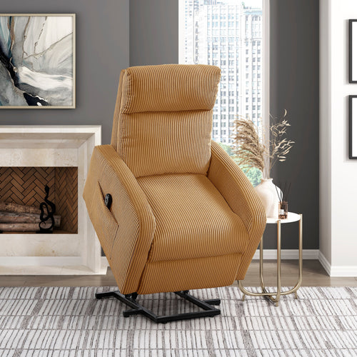 Yellow Plush Corduroy Power Lift Chair Recliner