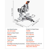 Sliding Compound Miter Saw 12-In Blade 15 Amp Motor Corded Double Bevel 60-Tooth
