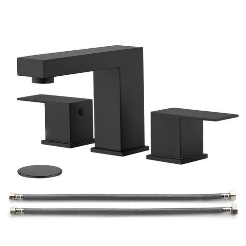 Matte Black Widespread Bathroom Faucet 8" Deck Mount 2 Handle