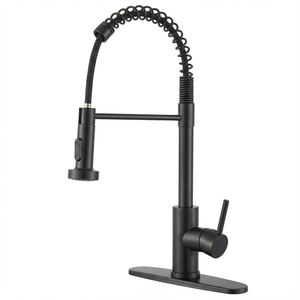 Industrial Pull Down Kitchen Faucet Matte Black Stainless Steel