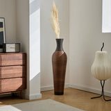 Hand-Woven PVC Rattan Floor Vase, 39 Inch Tall Black Gray Decorative Vase